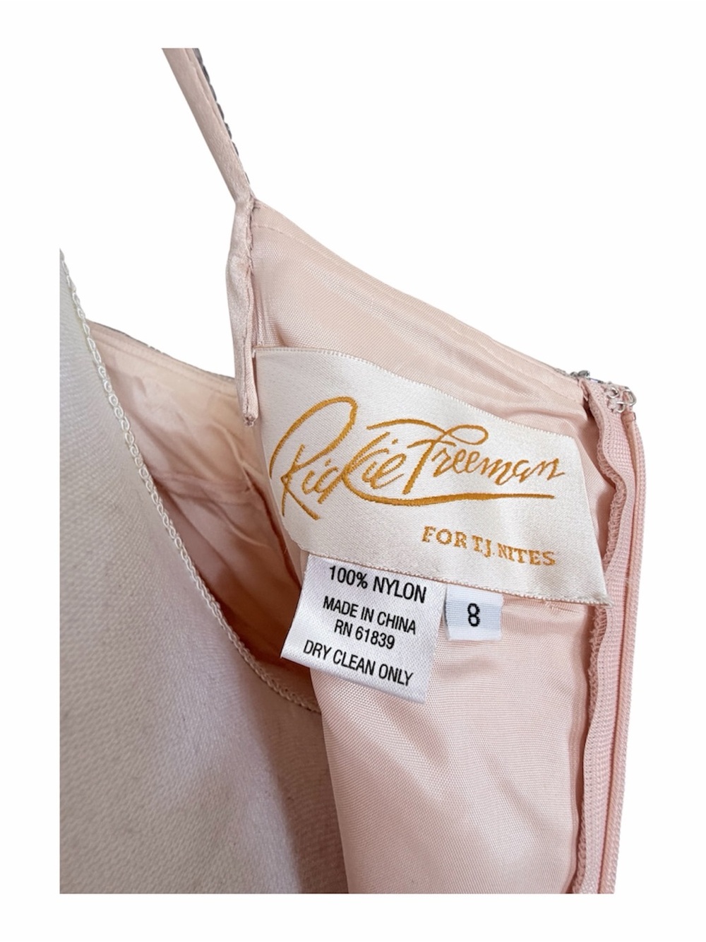 Vintage Rickie Freeman for Teri Jon Blush Pink Beaded Maxi Dress Size 8 - Picture 5 of 7
